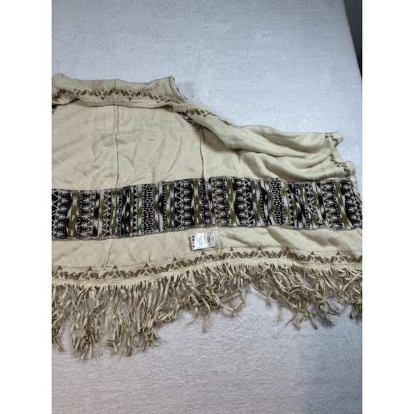 Miss Me Open Fringe Vest Cream Multicolored Aztec Print Band Accent Fringe Hem M - Picture 4 of 10